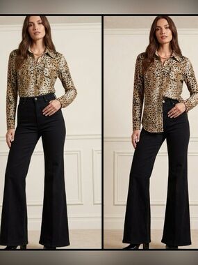 SilkLand Silk Leopard Print Button Up 4 Front Pockets Old Money Classic Top S